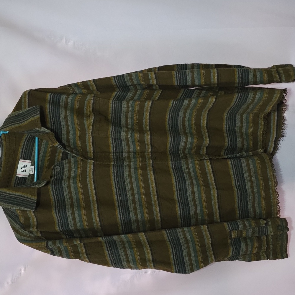 BDG Men's??(Unisex??)Multicolor Earthtones Striped Shirt Flannel Pocket Sz L EUC